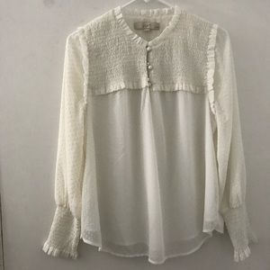 LOFT Swiss Dot Longsleeve Smocked Blouse